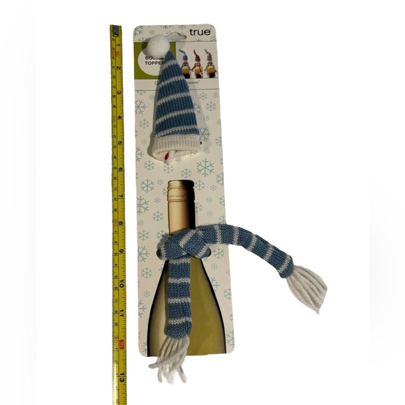 Blue & white Christmas celebrate the season knit hat & scarf wine bottle topper - Picture 5 of 5